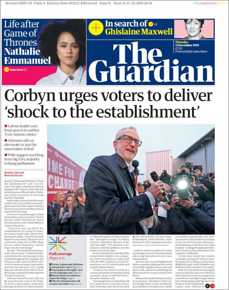 Portada de The Guardian (Reino Unido)