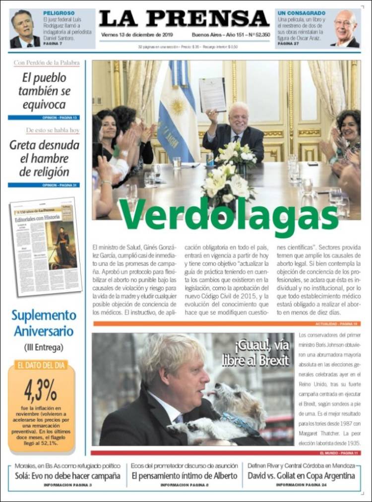 Portada de La Prensa (Argentina)