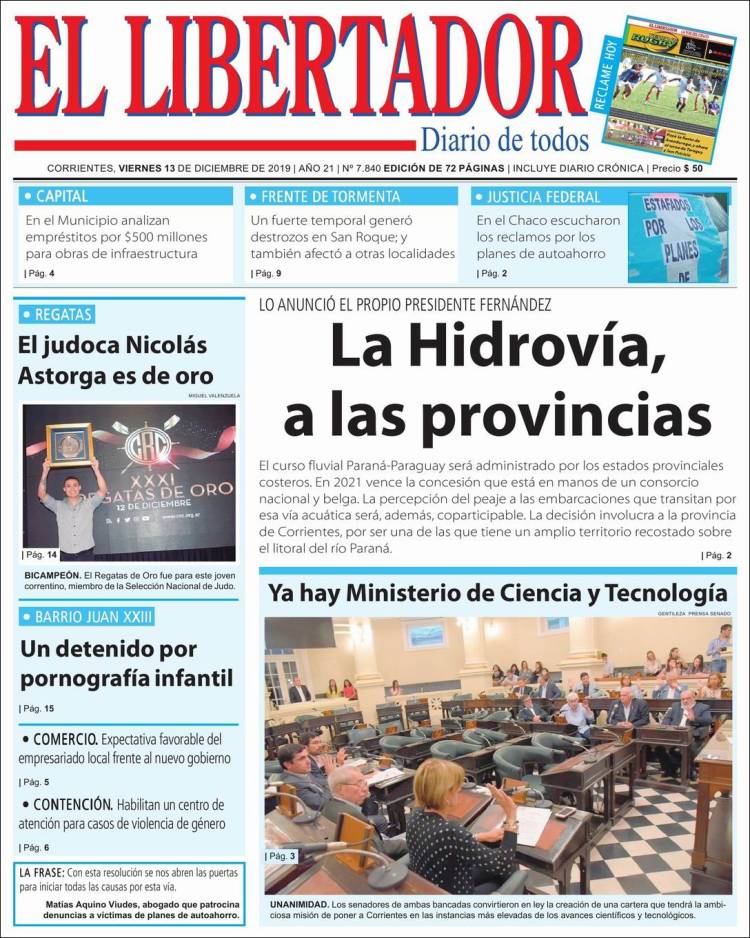 Portada de Diario El Libertador (Argentina)