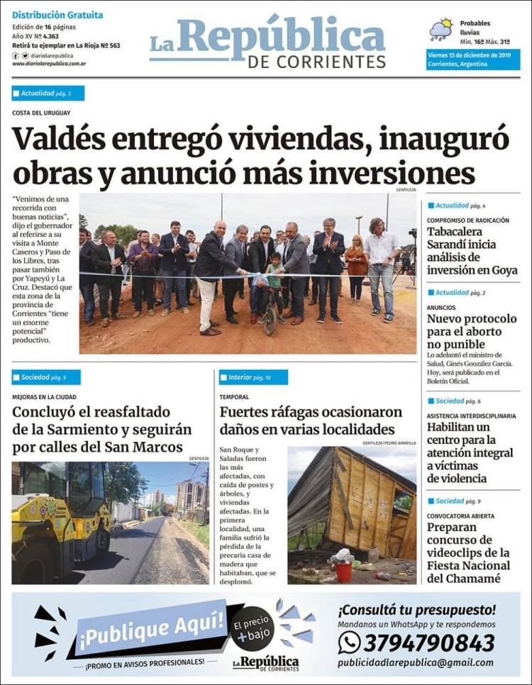 Portada de La República de Corrientes (Argentina)