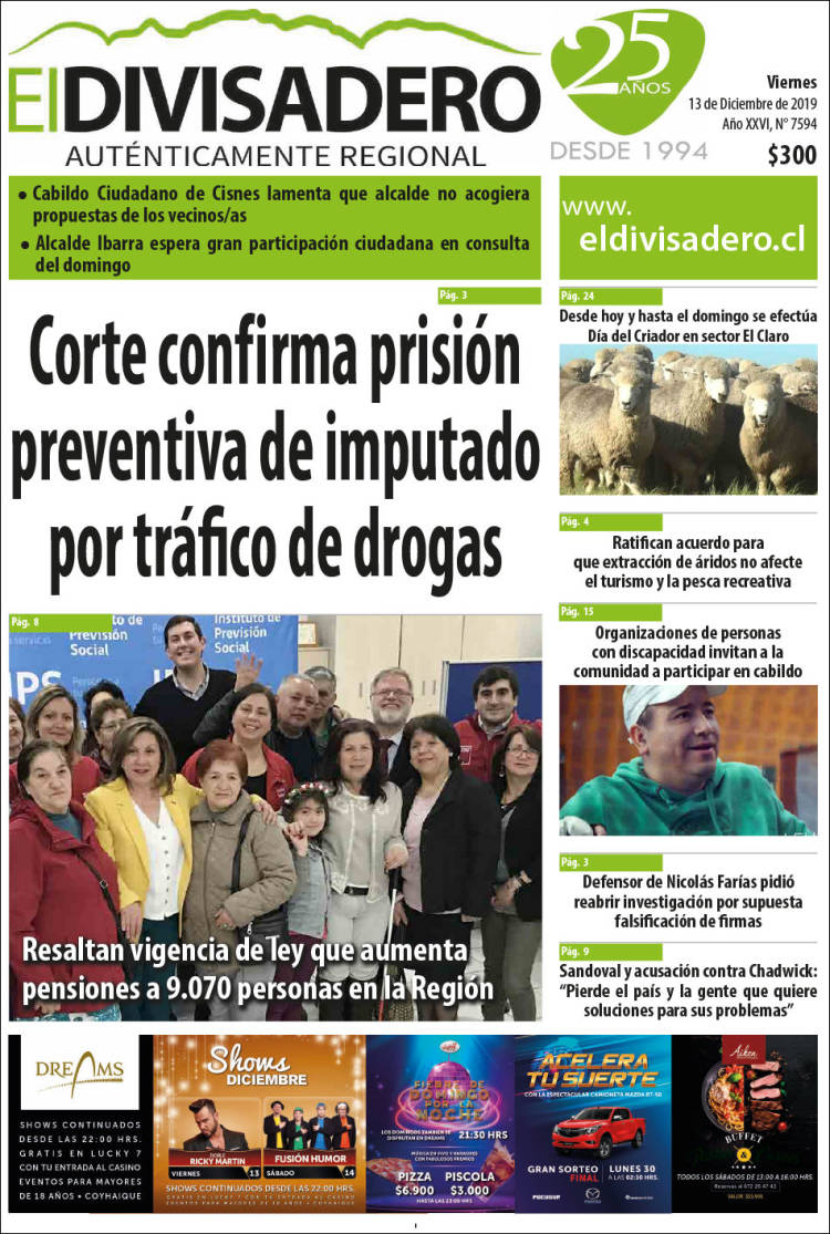Portada de Diario El Divisadero (Chile)