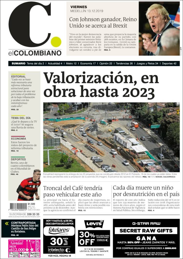 Portada de El Colombiano (Colombia)