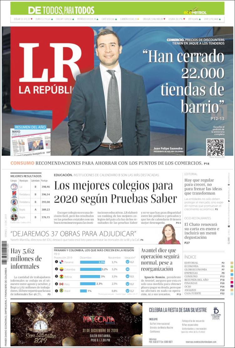 Portada de La Republica (Colombia)