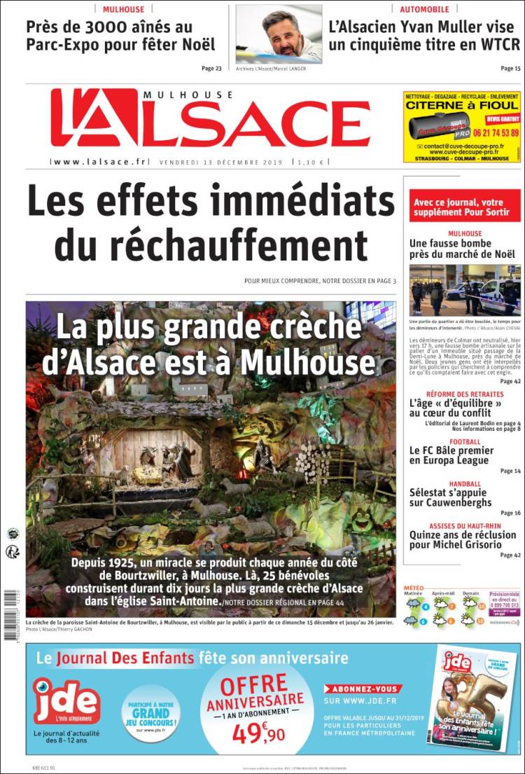 Portada de Journal L'Alsace (Francia)