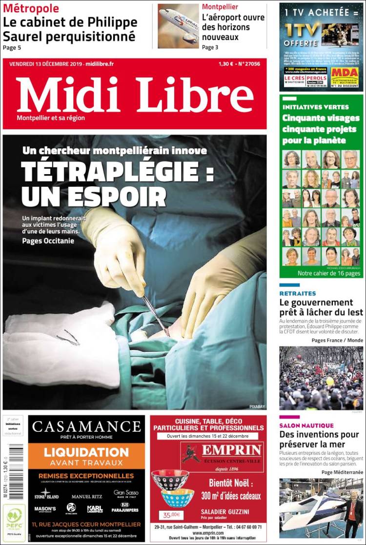 Portada de Midi Libre (Francia)