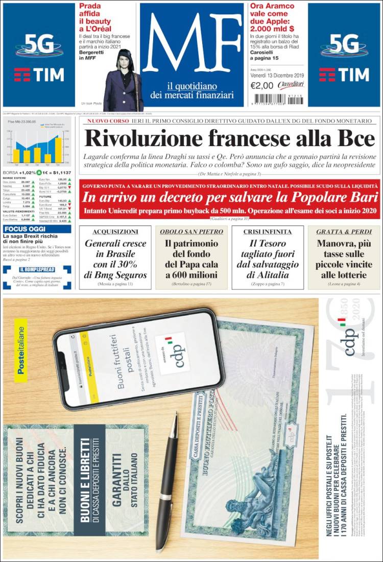 Portada de Milano Finanza (Italia)