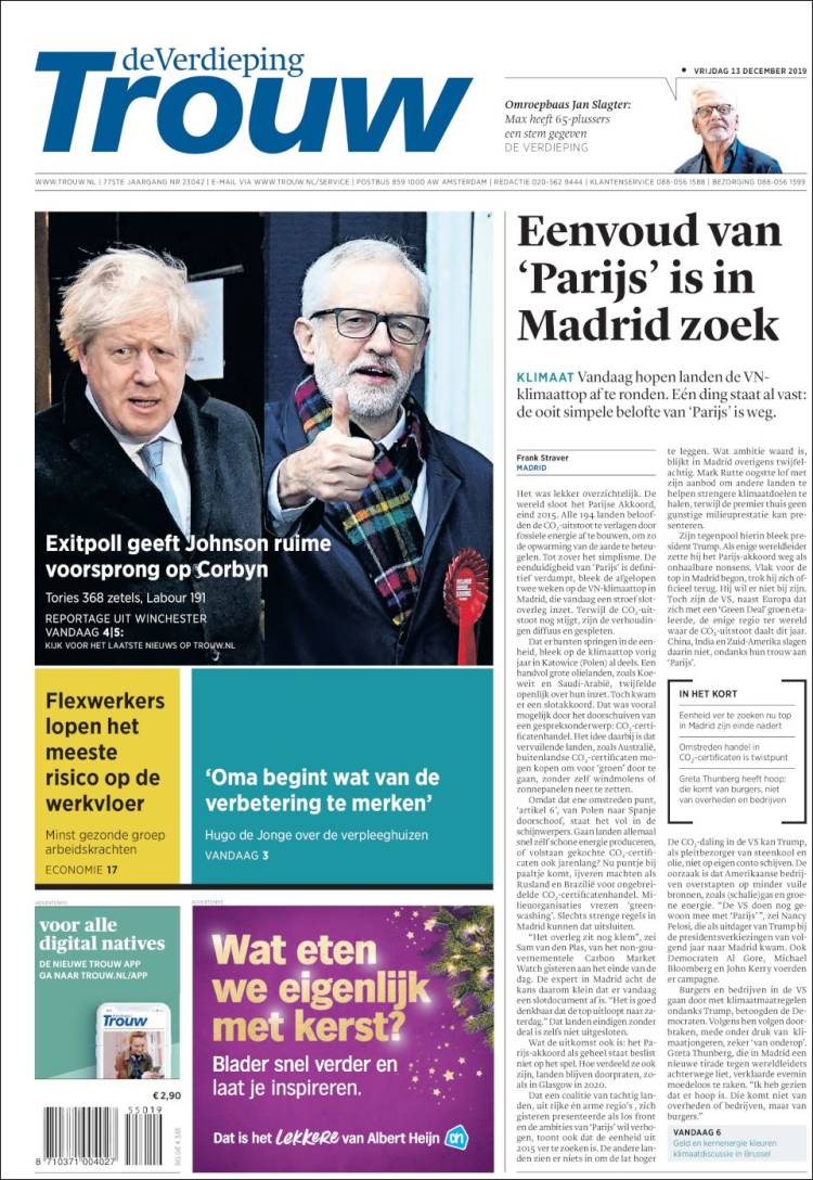 Portada de Trouw (Pa&iacute;ses Bajos)