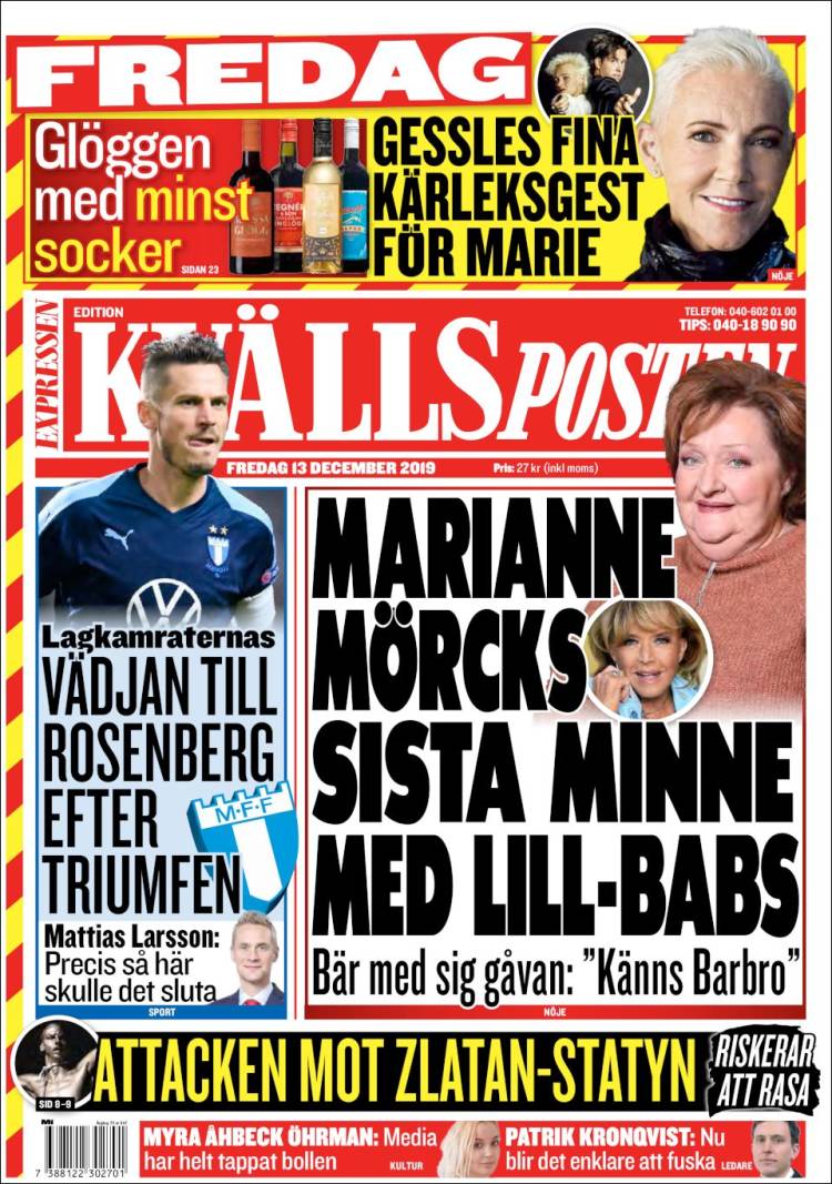 Portada de Kvällsposten (Suecia)