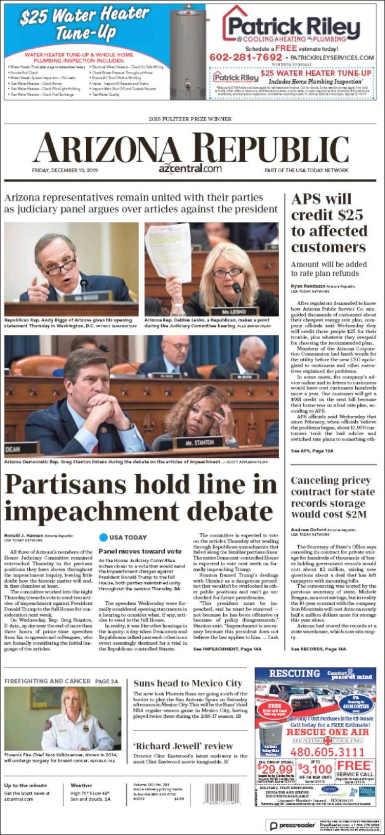 Portada de Arizona Republic News (USA)