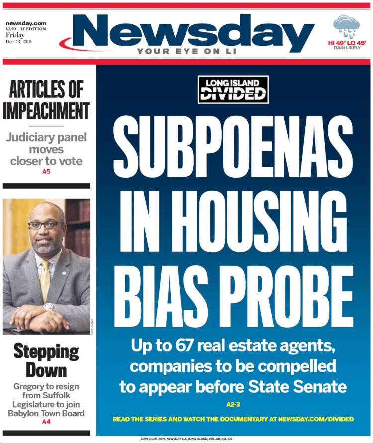 Portada de Newsday (États-Unis)