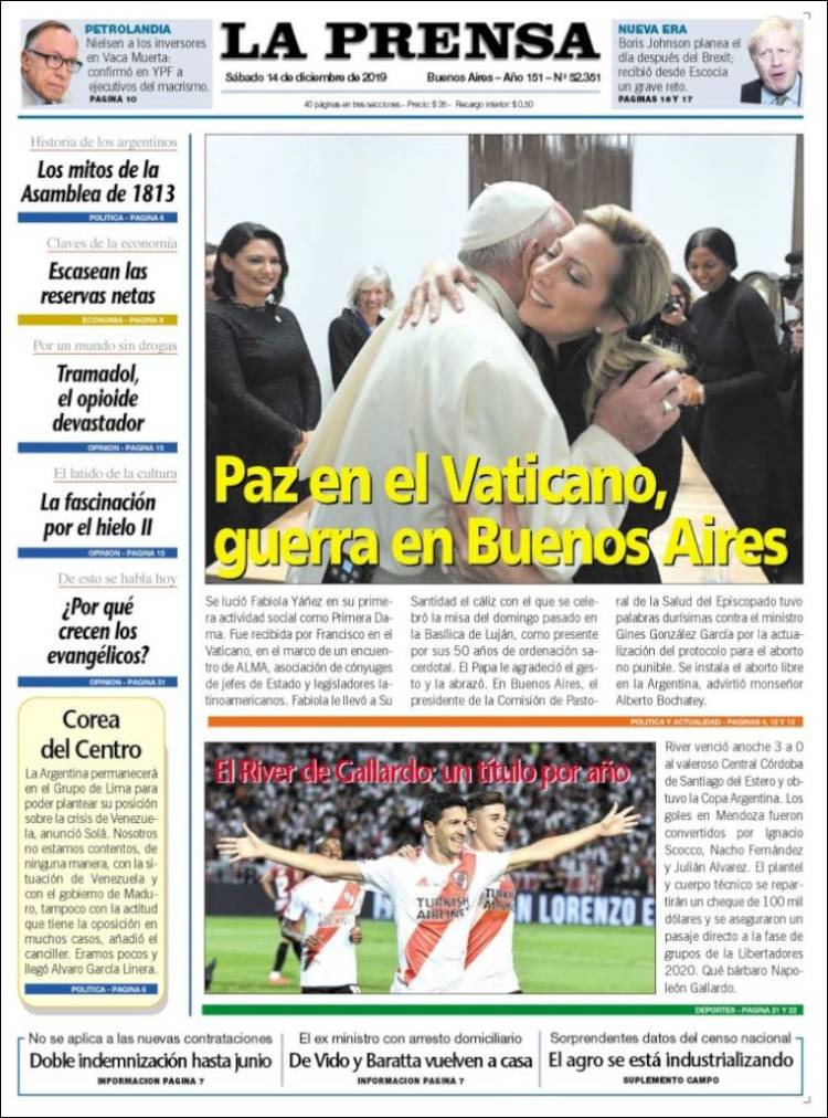 Portada de La Prensa (Argentina)