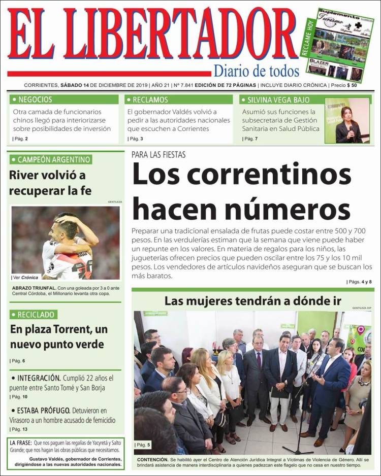Portada de Diario El Libertador (Argentina)