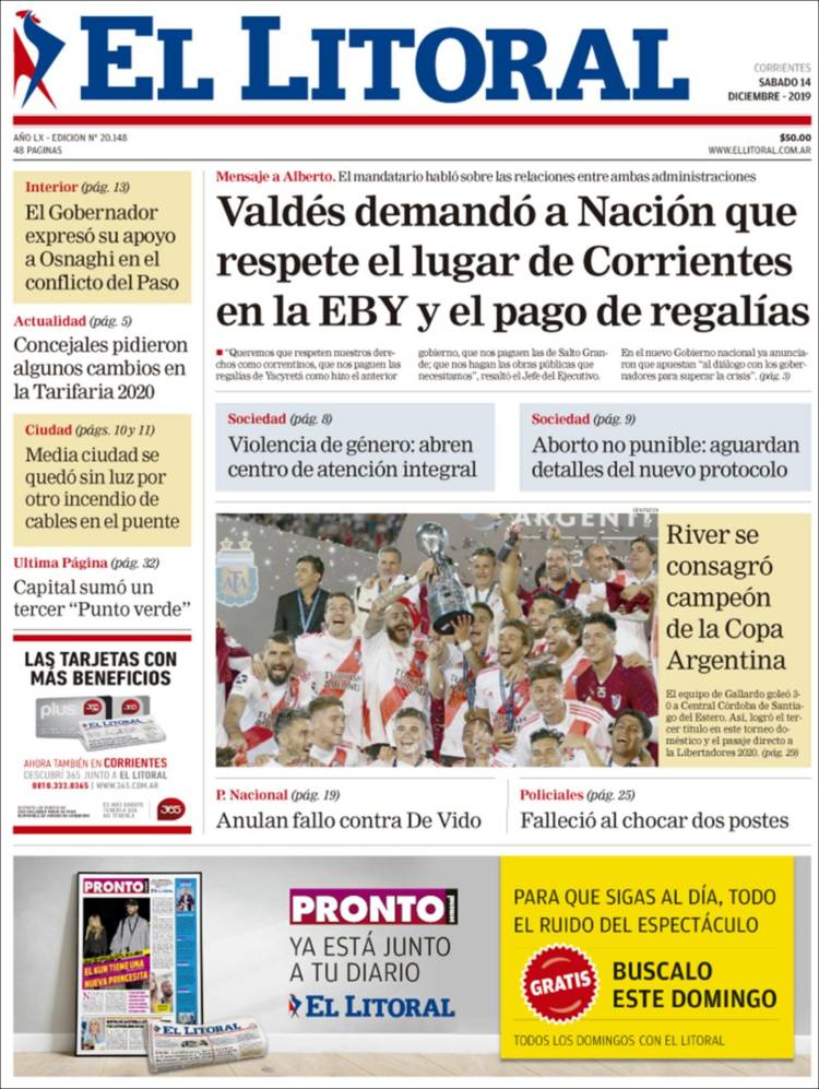 Portada de El Litoral Corrientes (Argentina)