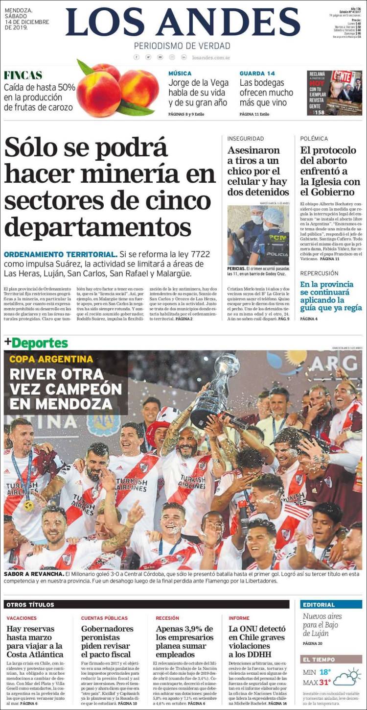 Portada de Los Andes - Mendoza (Argentina)