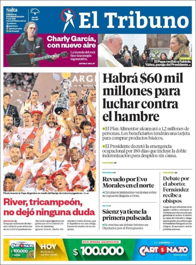 Portada de El Tribuno - Salta (Argentina)