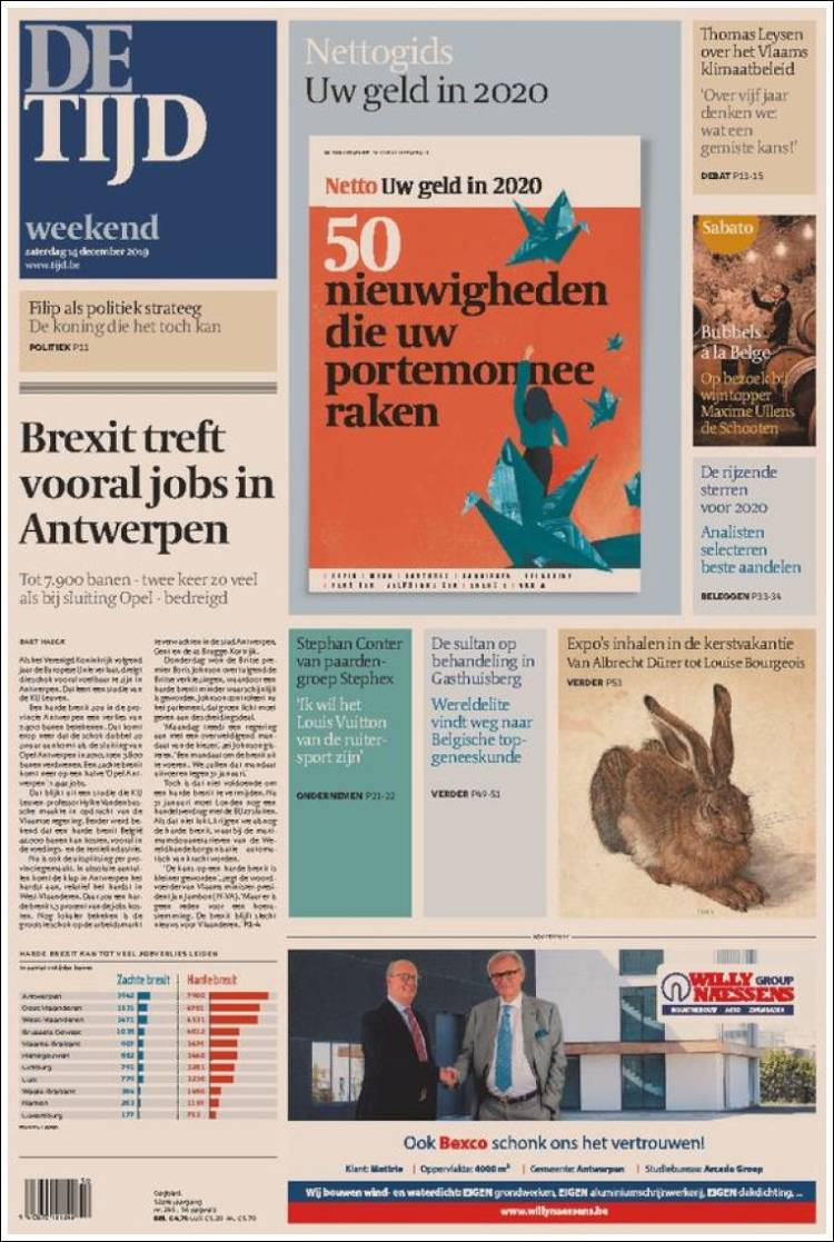 Portada de De Tijd (B&eacute;lgica)