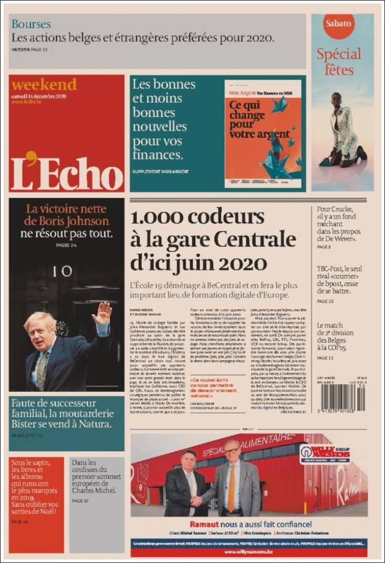 Portada de L'Echo (B&eacute;lgica)
