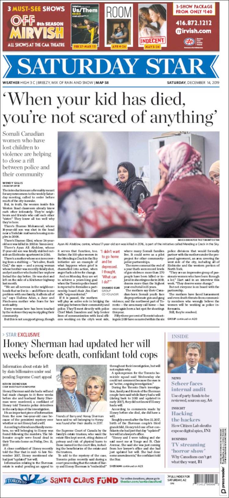 Portada de The Toronto Star (Canadá)