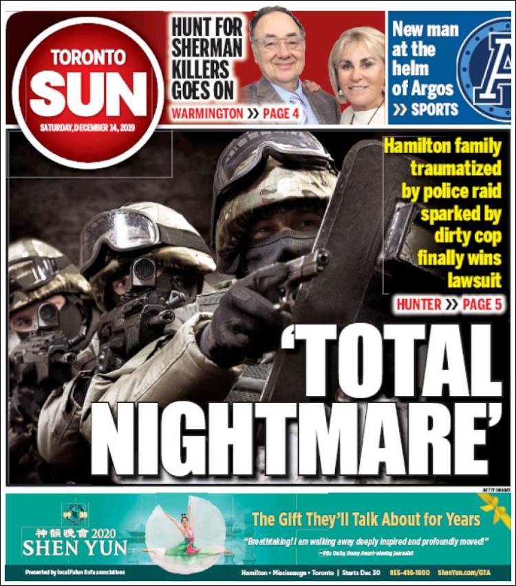 Portada de The Toronto Sun (Canadá)