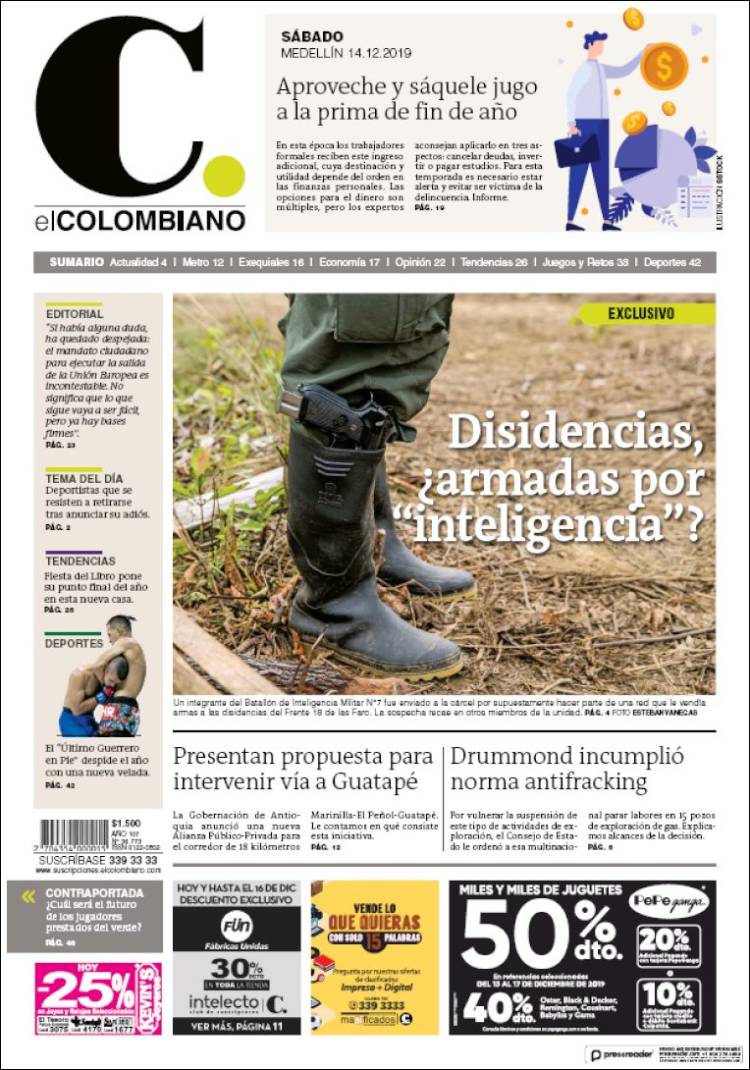 Portada de El Colombiano (Colombia)