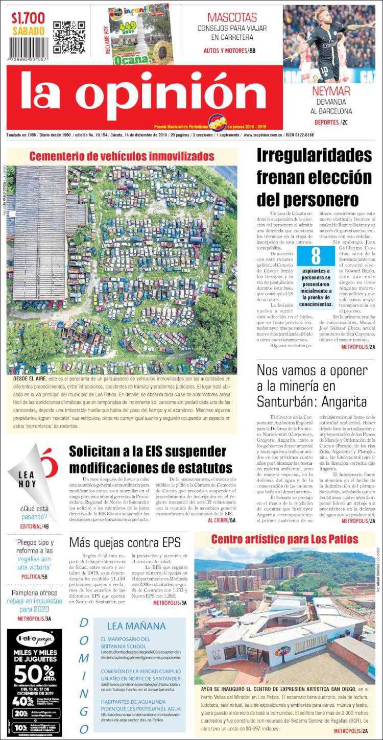 Portada de Diario La Opinion (Colombia)