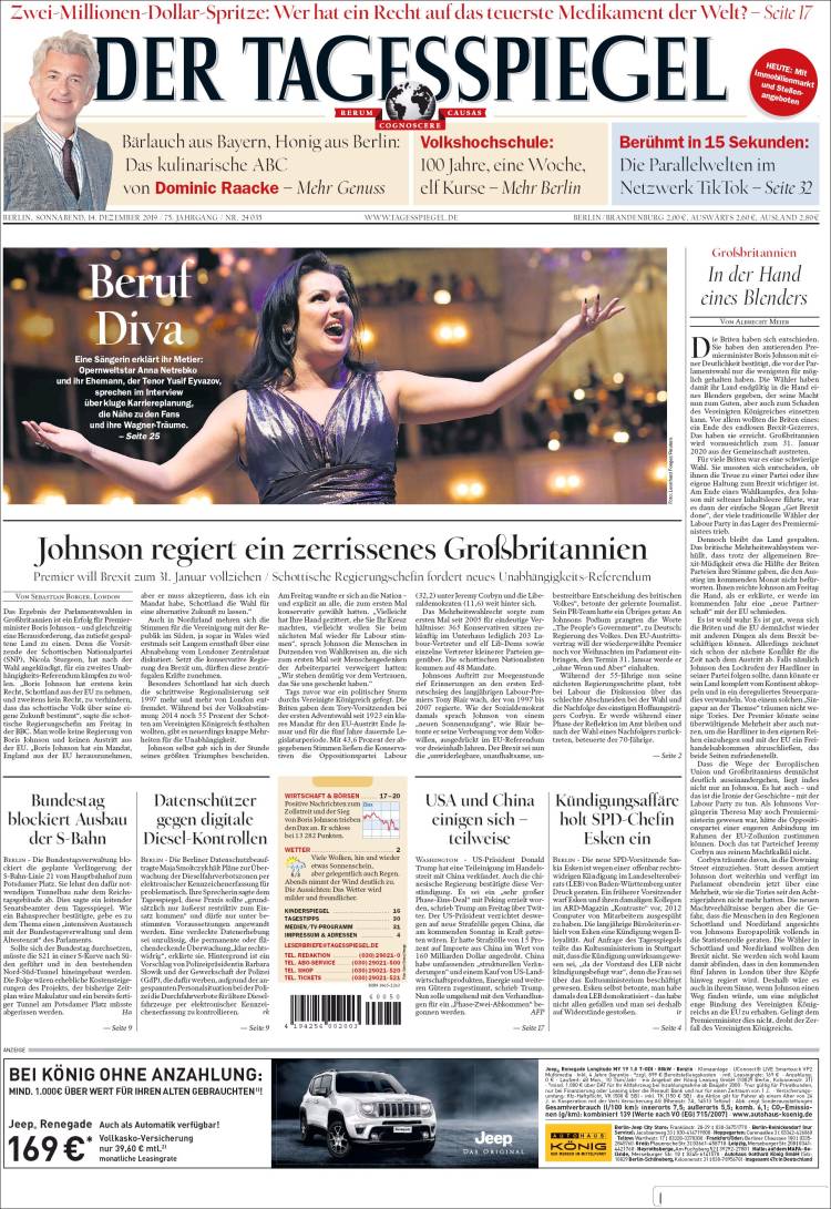 Portada de Der Tagesspiegel (Alemania)