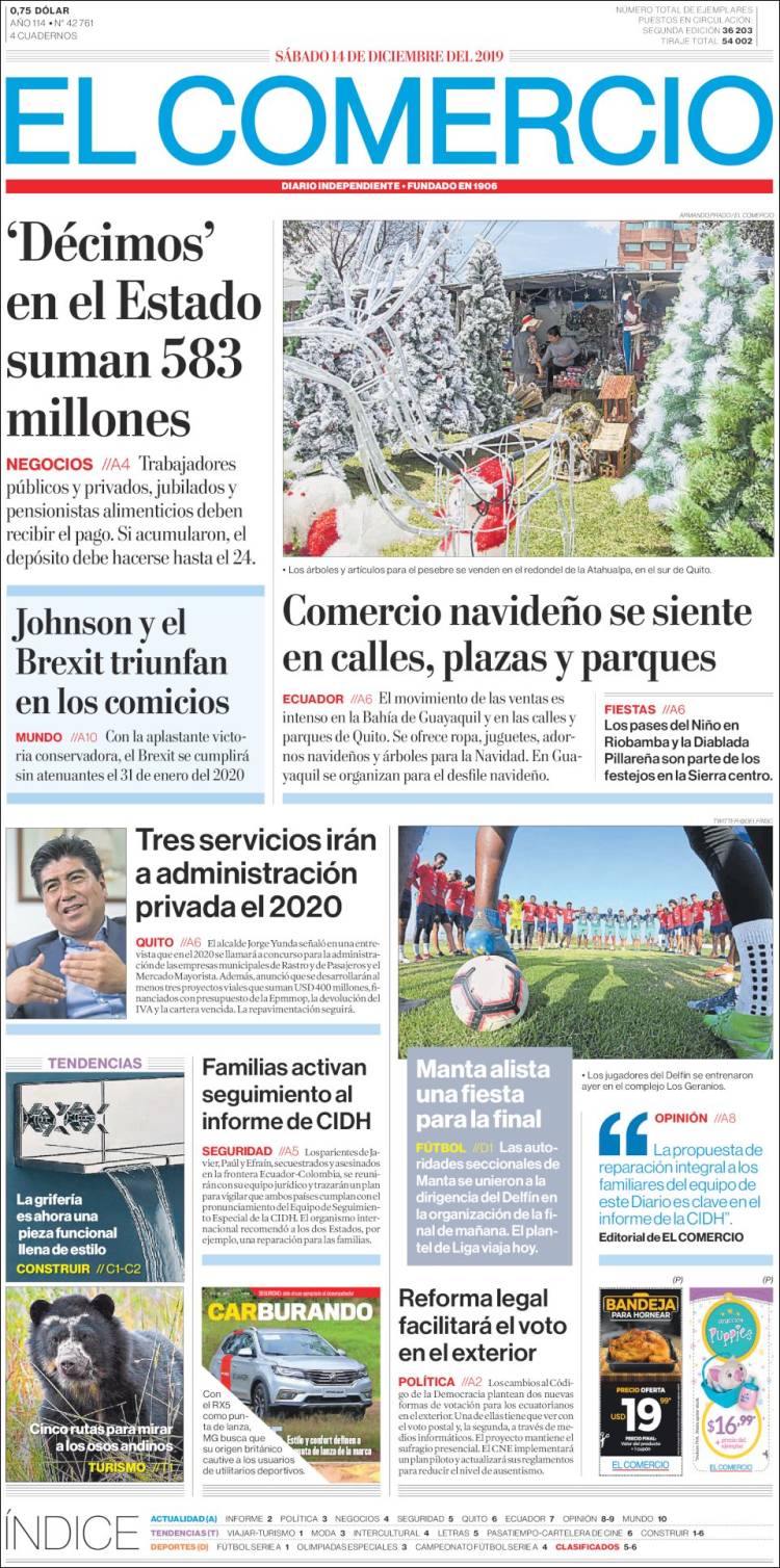 Portada de El Comercio (Ecuador)
