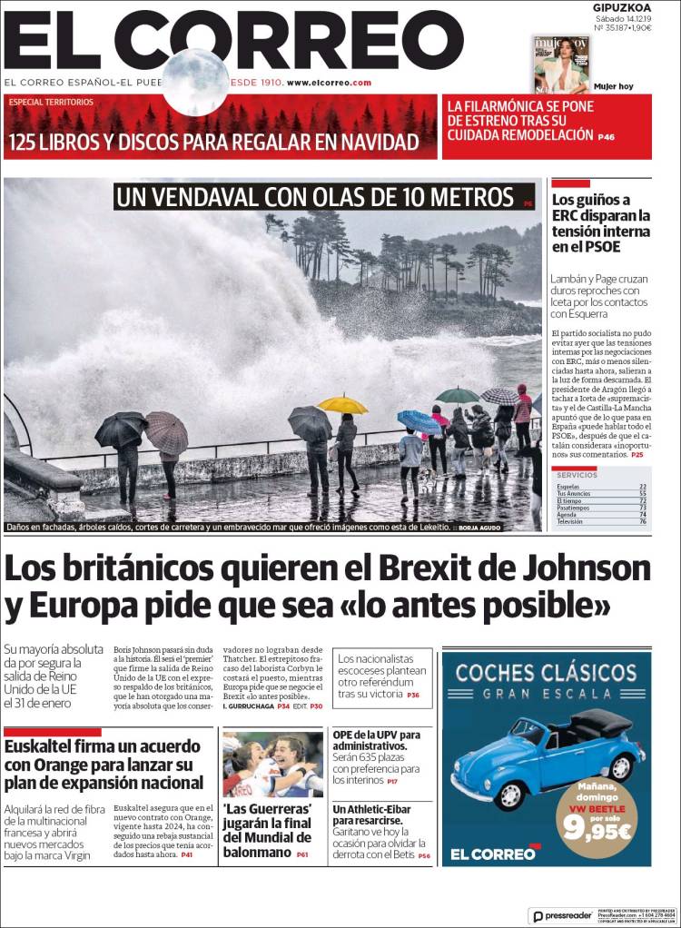 Portada de El Correo - Guipuzcoa (Espa&ntilde;a)