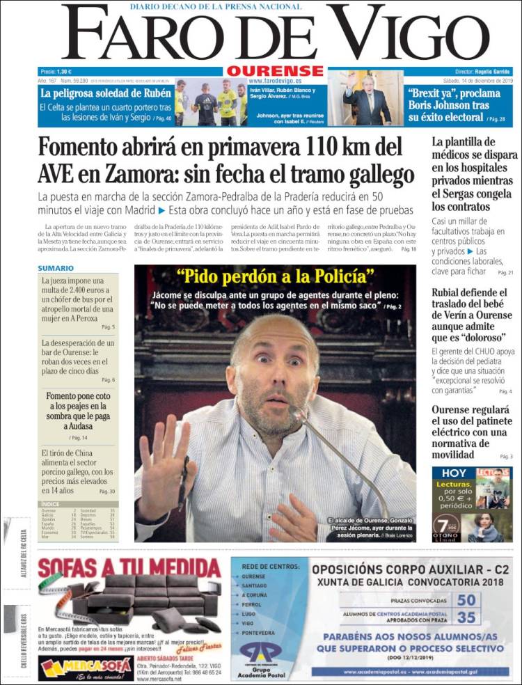 Portada de El Faro de Vigo - Ourense (Espa&ntilde;a)