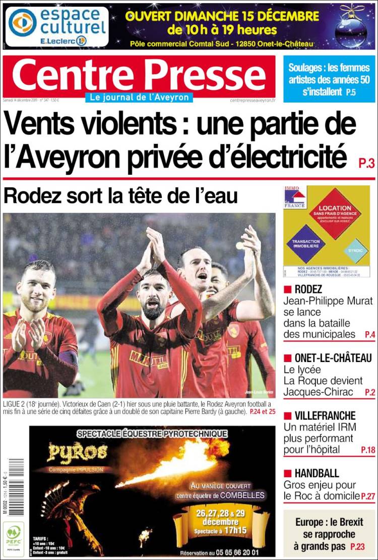 Portada de Centre Presse (Francia)