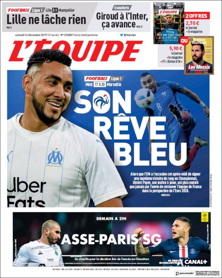 Portada de L'Equipe (Francia)