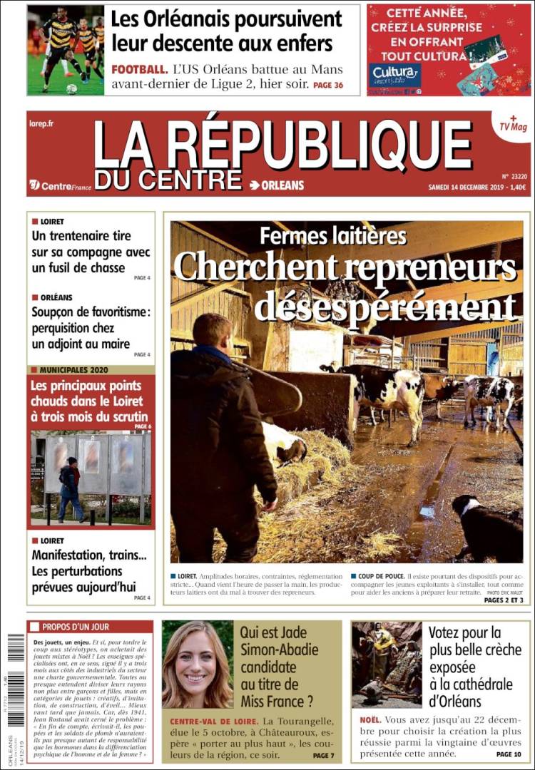 Portada de La République du Centre (Francia)