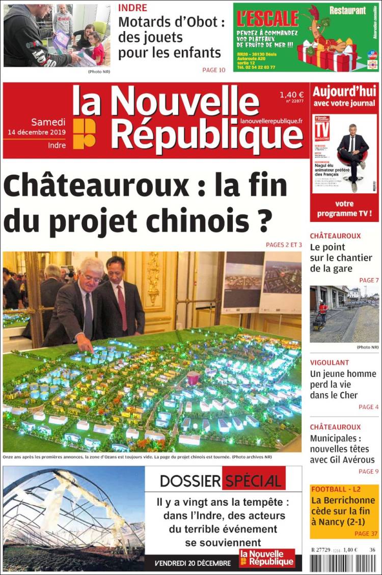 Portada de La Nouvelle Republique (Francia)