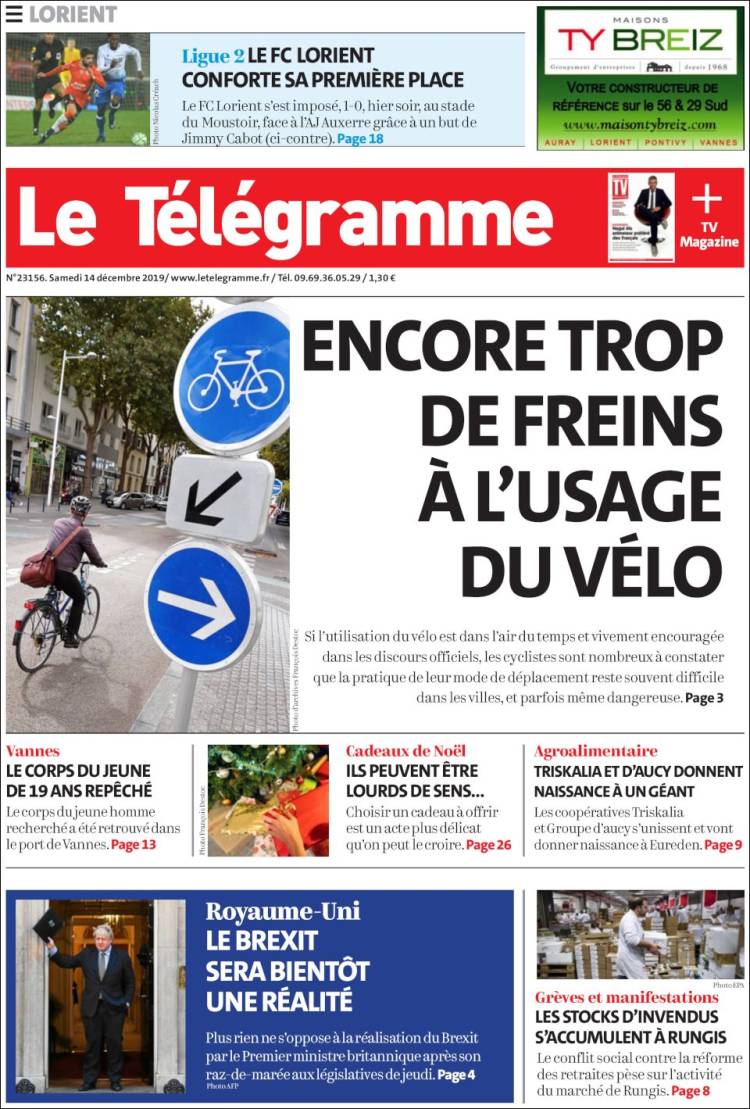 Portada de Télégramme (Francia)