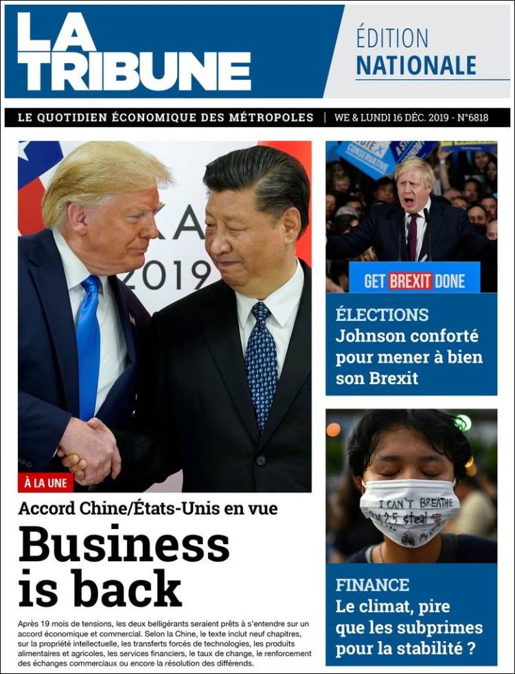 Portada de La Tribune (Francia)