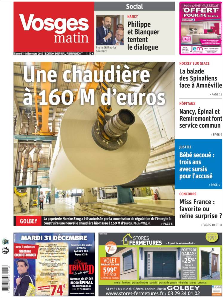 Portada de Vosges Matin (Francia)