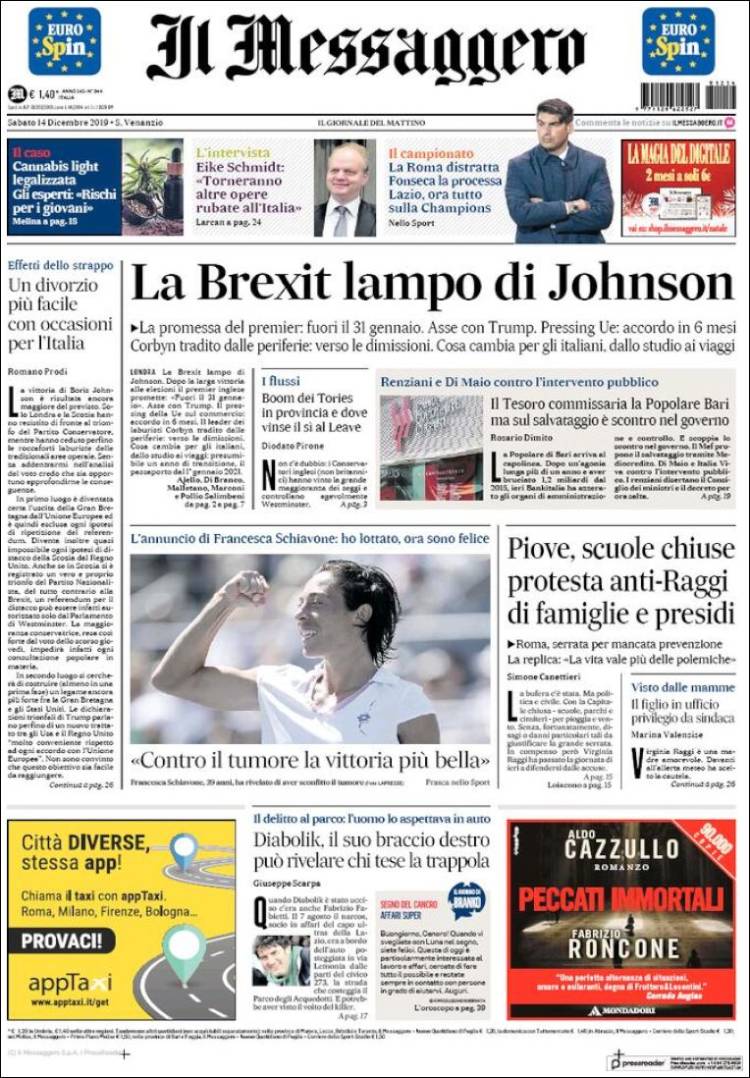 Portada de Il Messaggero (Italia)