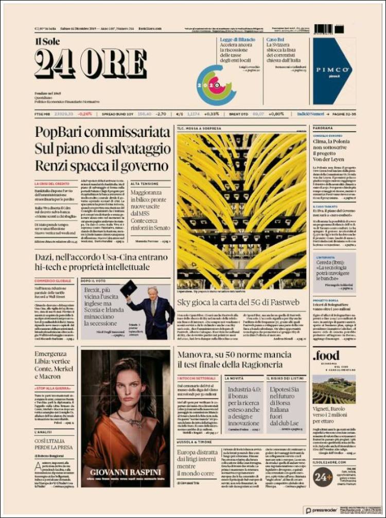 Portada de Il Sole 24 ORE (Italia)