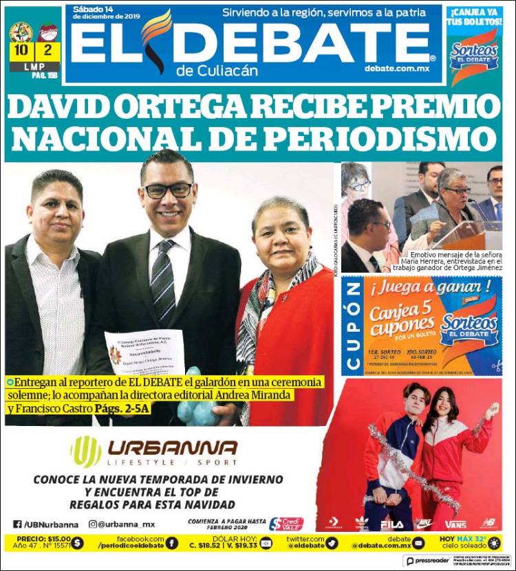 Portada de El Debate de Culiacán (M&eacute;xico)