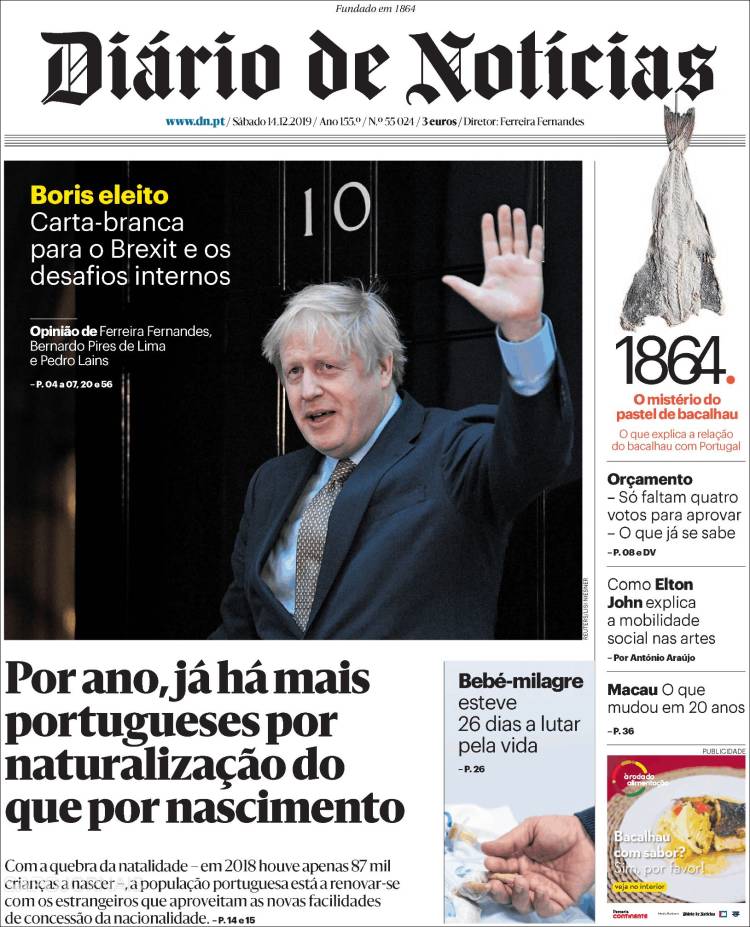 Portada de Diário de Noticias (Portugal)