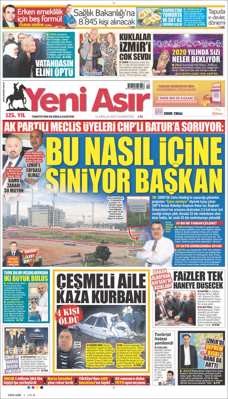 Portada de Yeni Asır (Turqu&iacute;a)