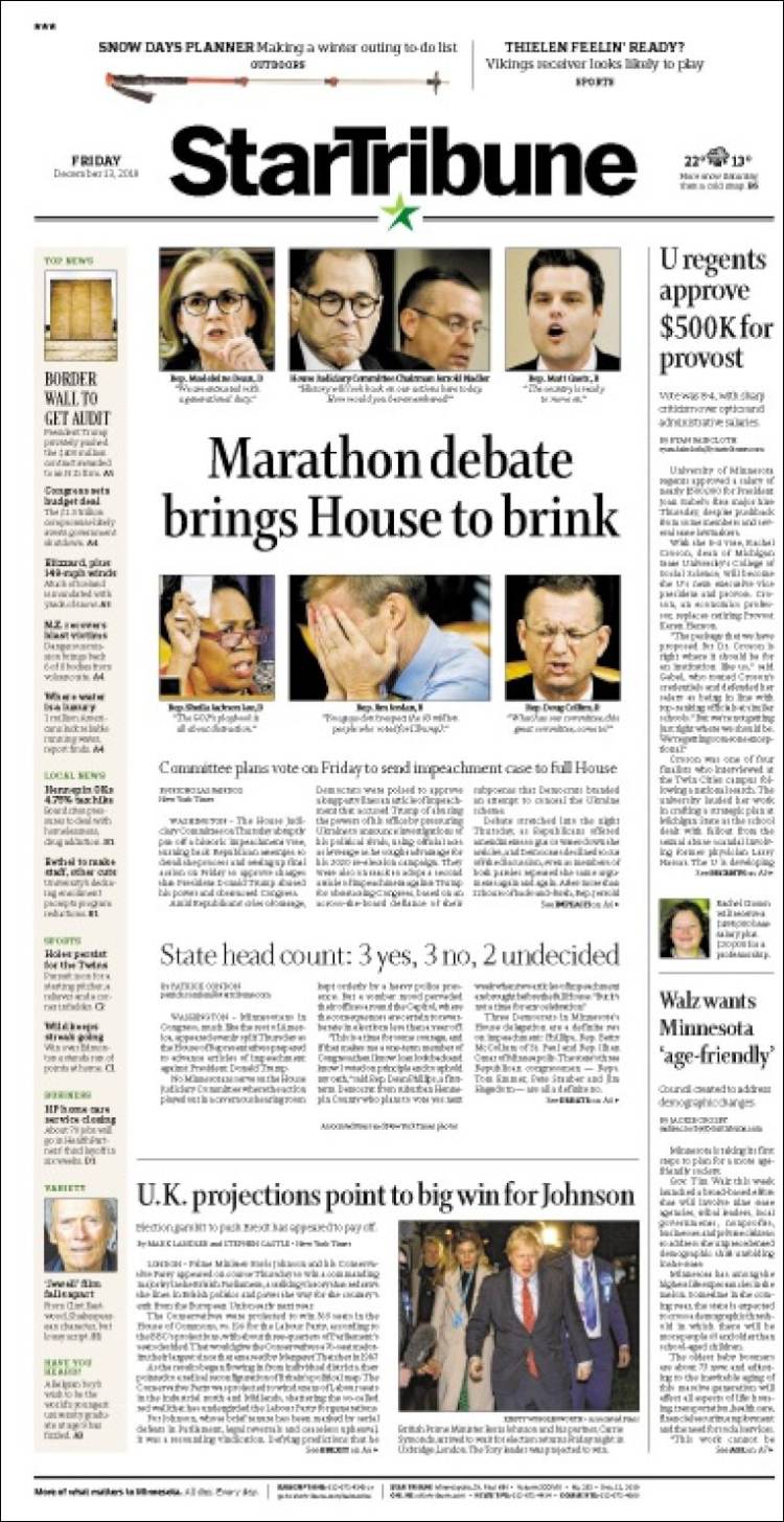 Portada de Star Tribune (USA)