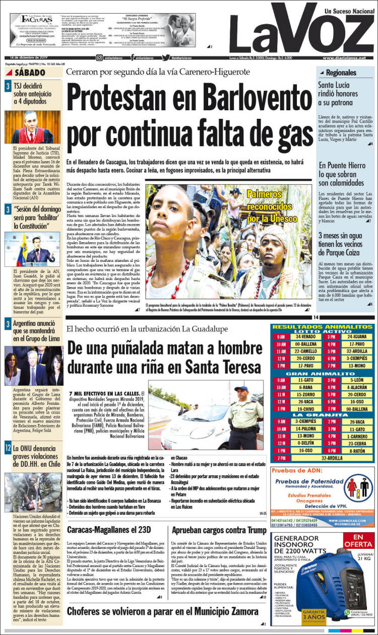 Portada de Diario La Voz (Venezuela)