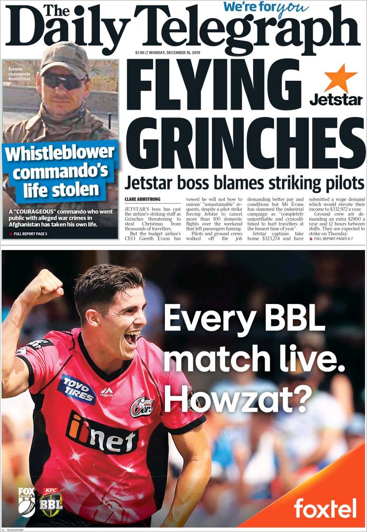 Portada de The Daily Telegraph (Australia)