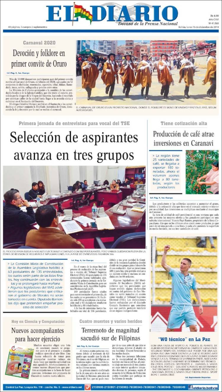 Portada de El Diario (Bolivia)