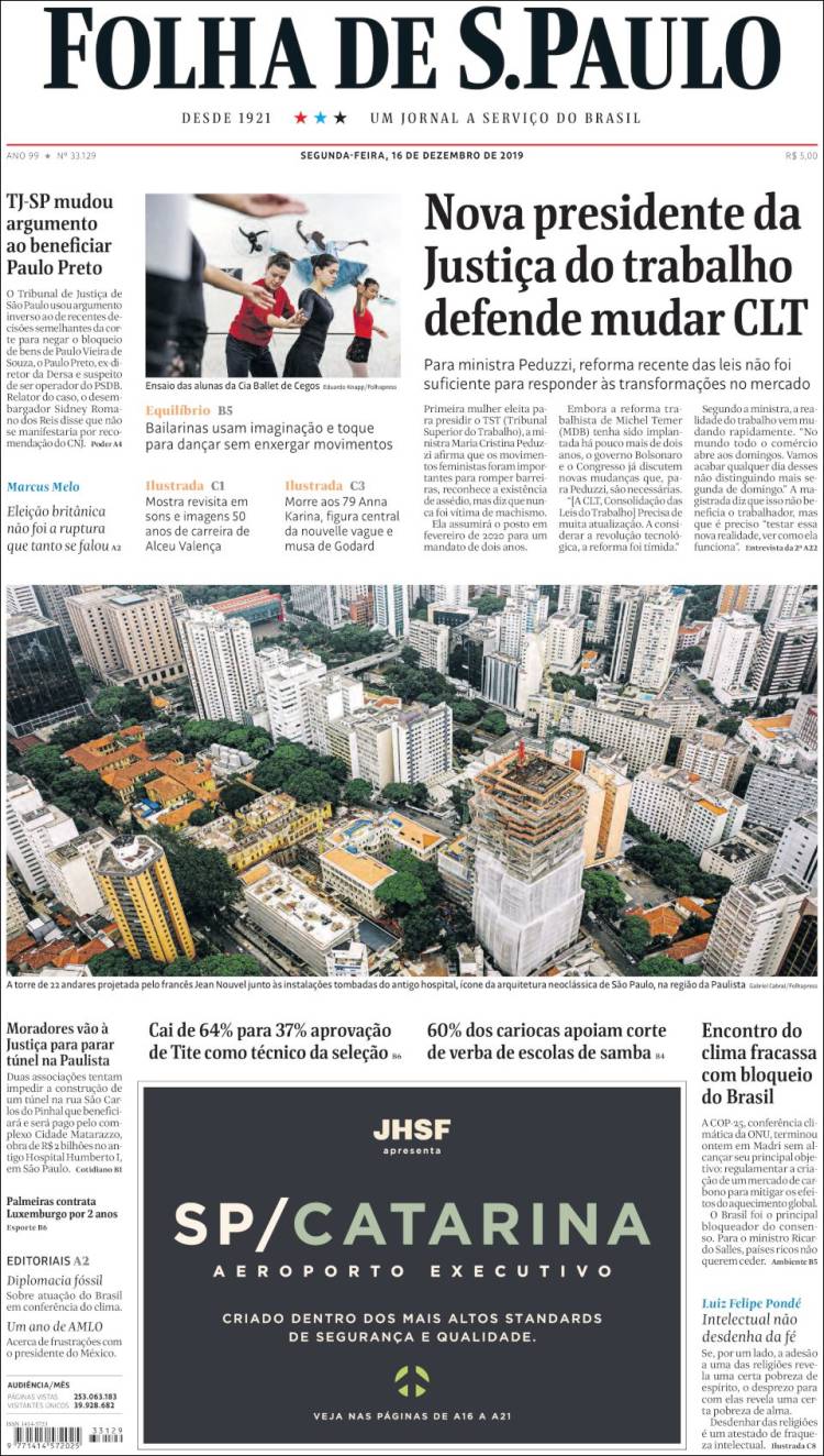 Portada de Folha de São Paulo (Brasil)