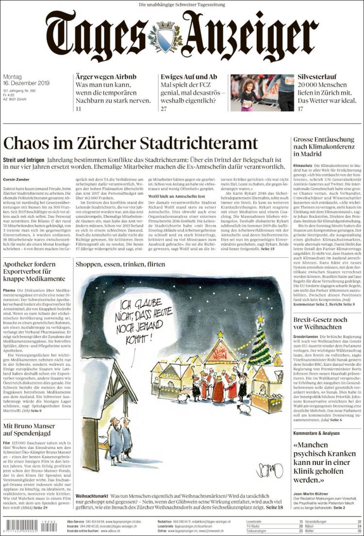 Portada de Tages-Anzeiger (Suiza)