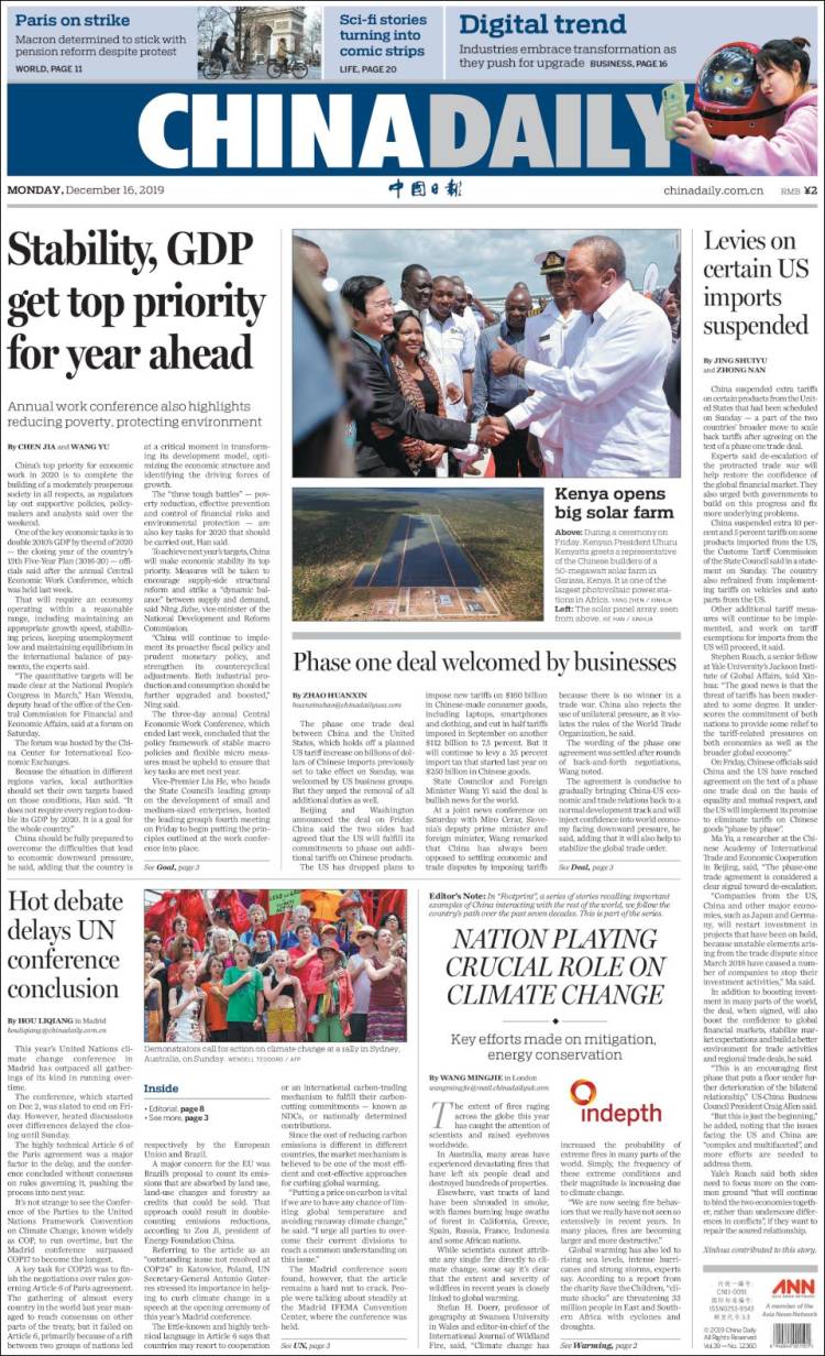 Portada de China Daily (China)