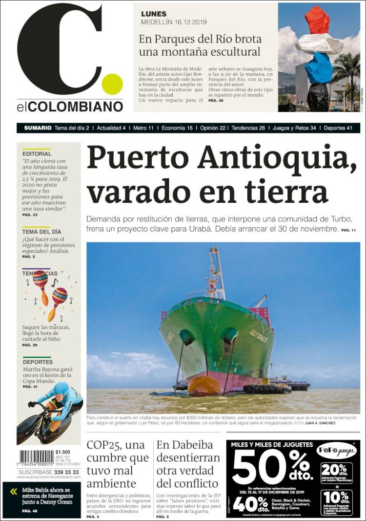 Portada de El Colombiano (Colombia)