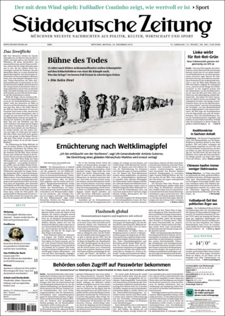 Portada de Sueddeutsche (Alemania)